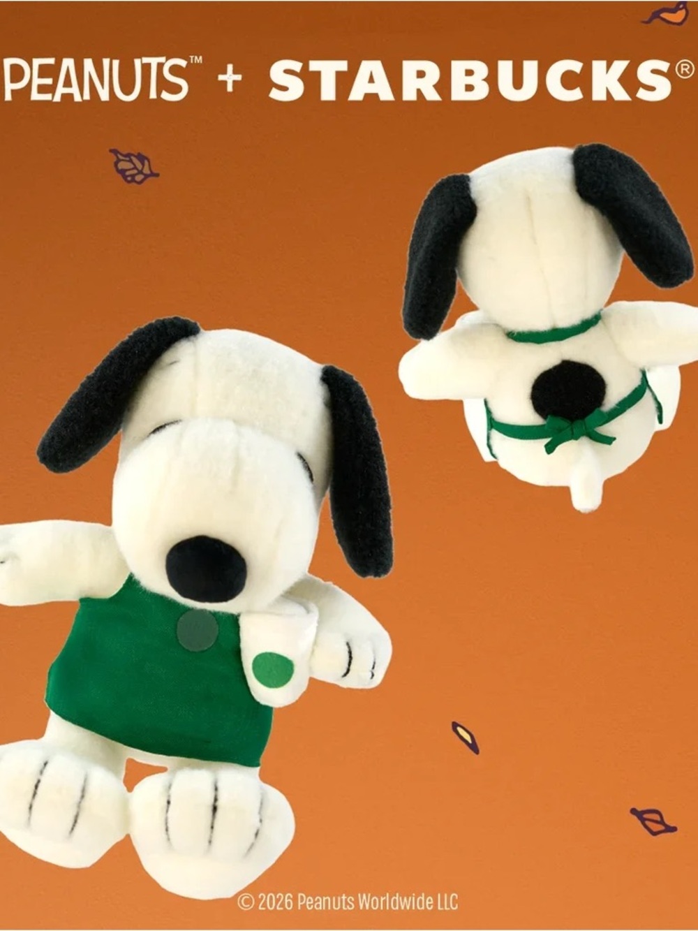 Starbucks White & Black Snoopy Plush Dog Toy with Green Apron - Picture 2 of 2